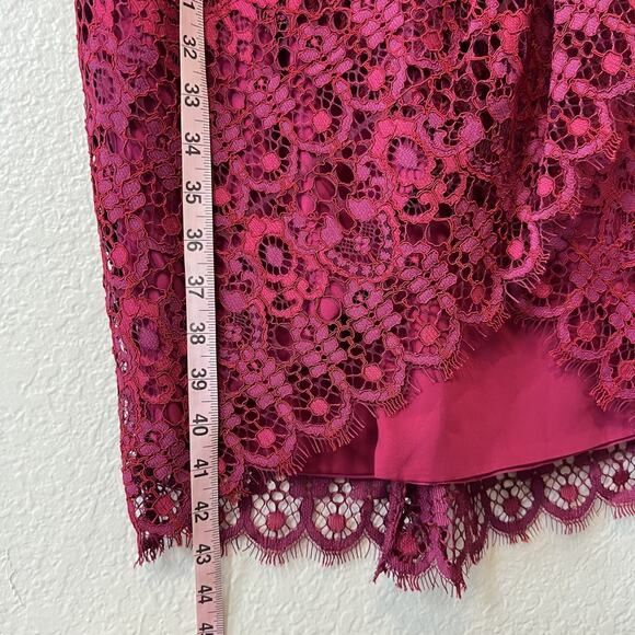 Marchesa Notte Dress Womens 6 Magenta Lace Midriff Cocktail Wedding Guest Glam - Picture 9 of 14
